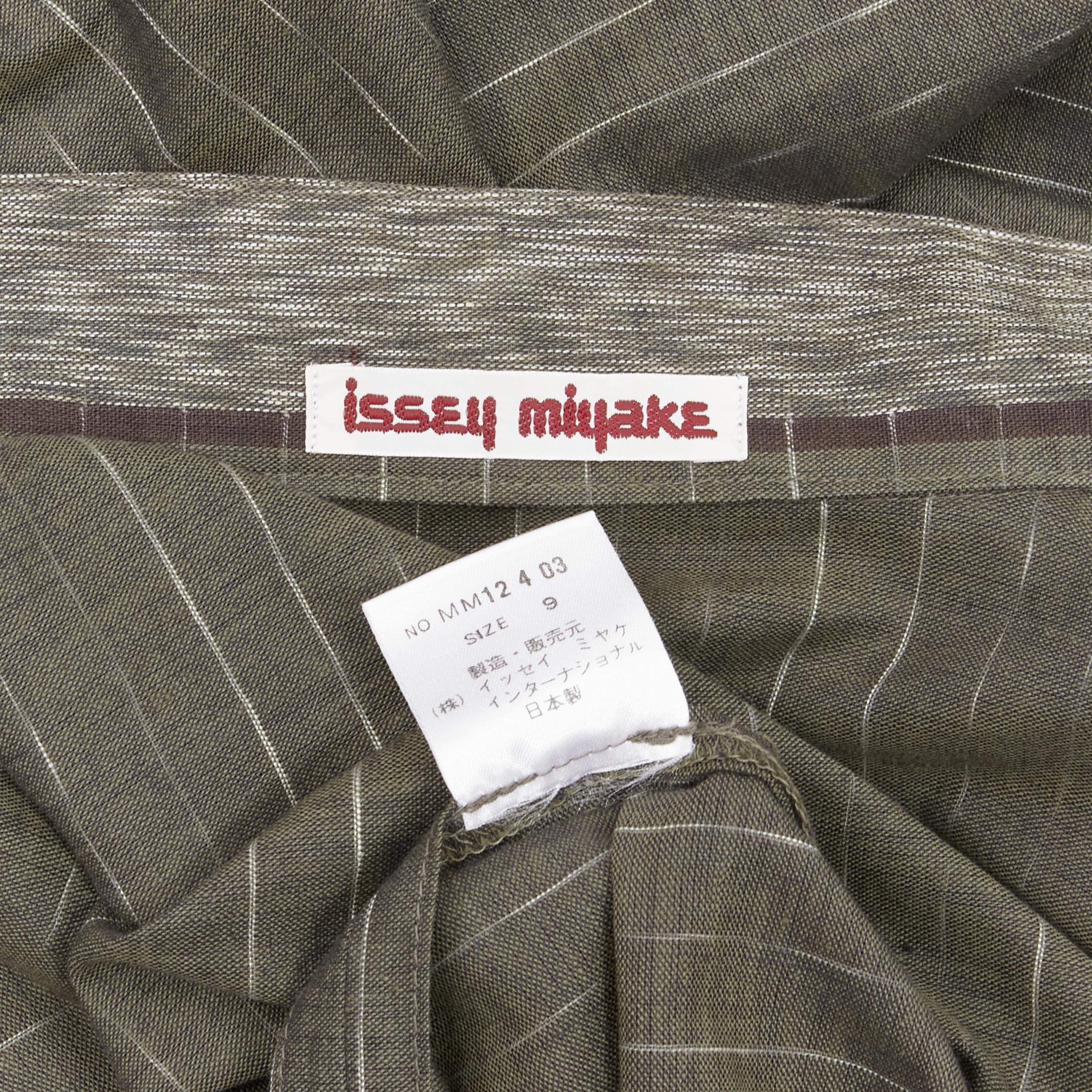 vintage ISSEY MIYAKE 1980s green striped cotton Samurai pleat shirt Sz. 9 M For Sale 4
