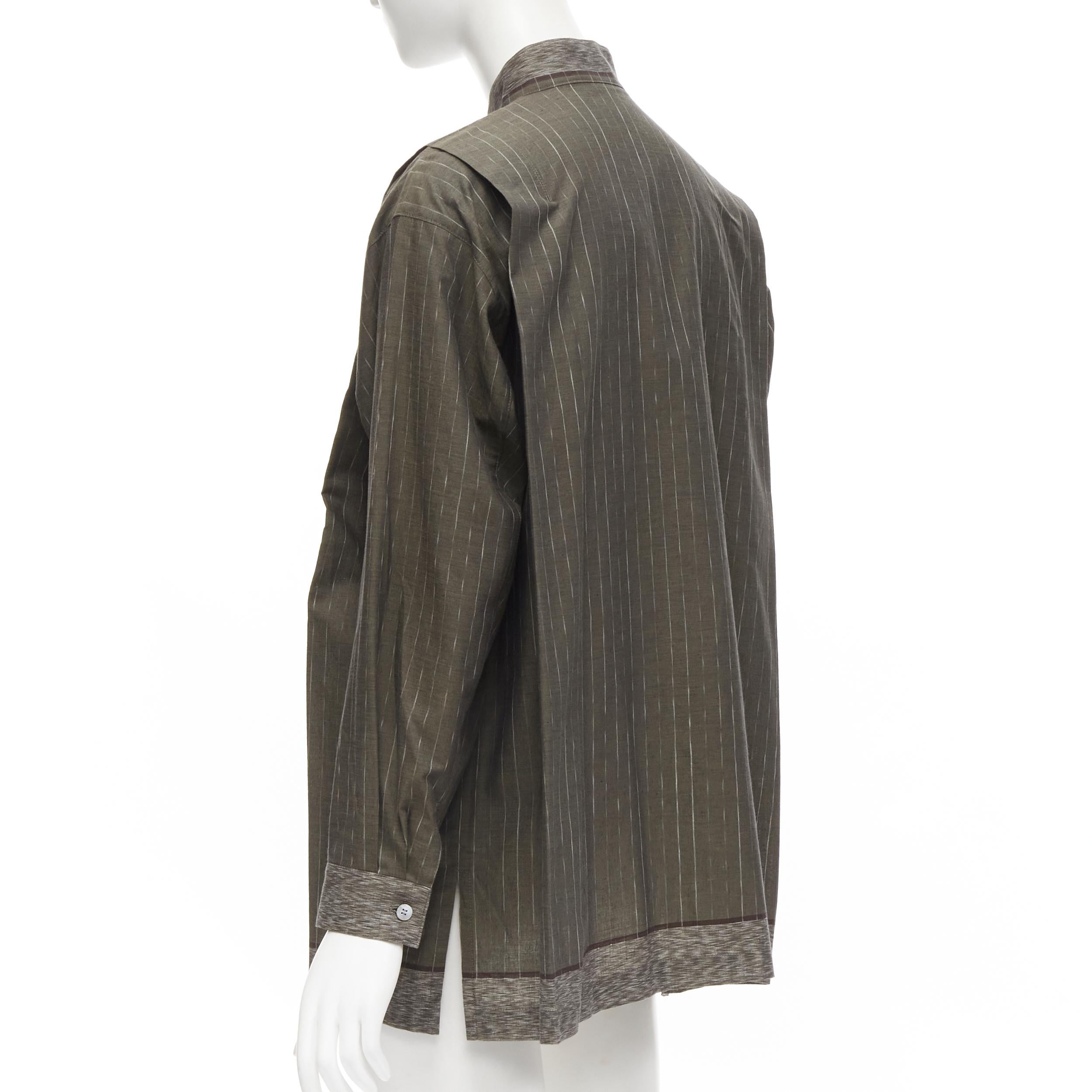 Women's vintage ISSEY MIYAKE 1980s green striped cotton Samurai pleat shirt Sz. 9 M For Sale