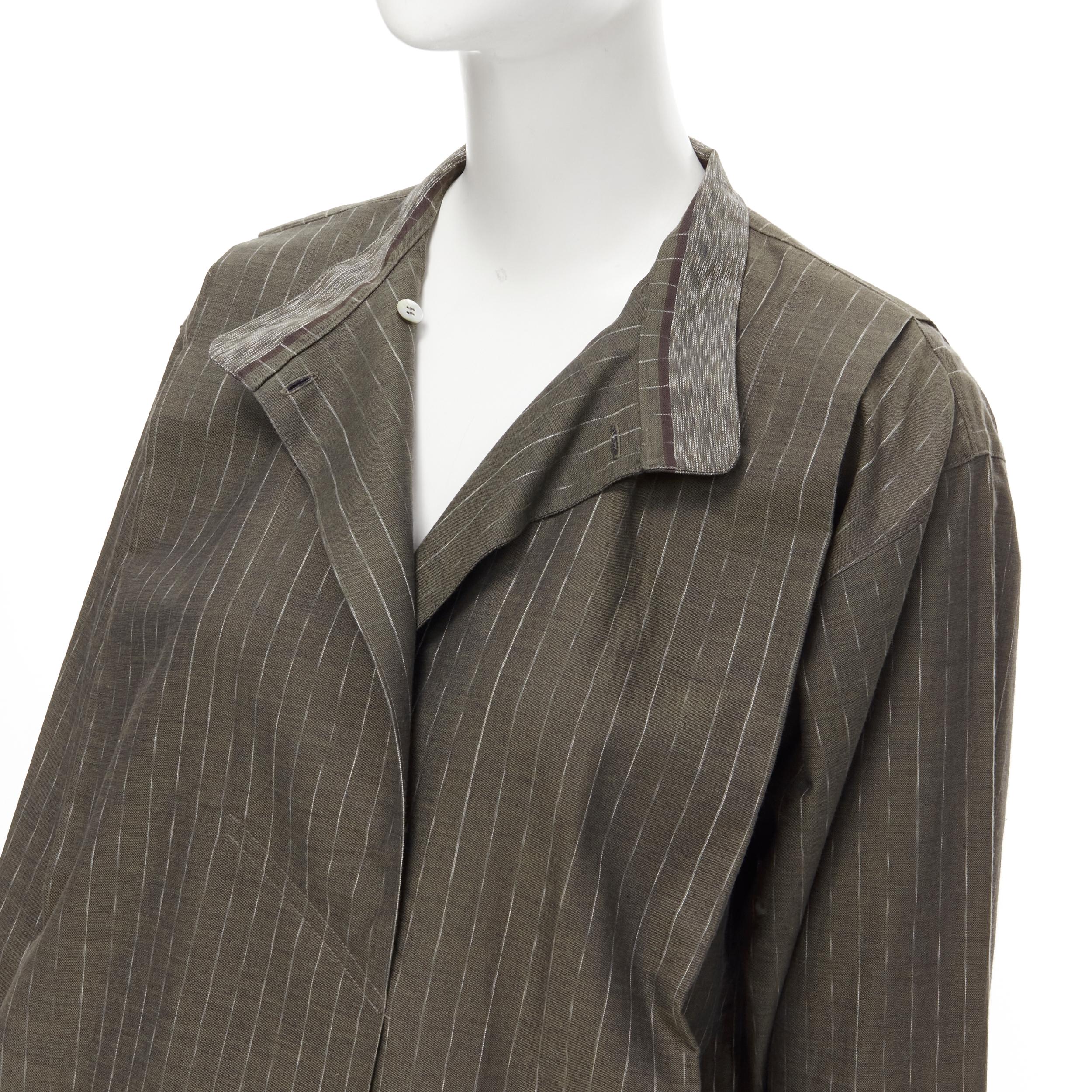 vintage ISSEY MIYAKE 1980s green striped cotton Samurai pleat shirt Sz. 9 M For Sale 1