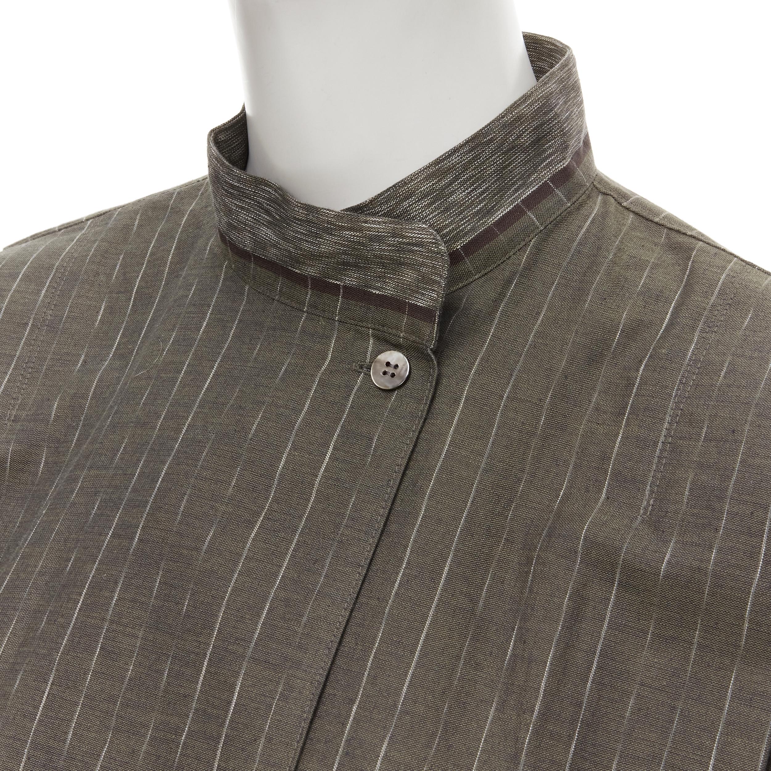 vintage ISSEY MIYAKE 1980s green striped cotton Samurai pleat shirt Sz. 9 M For Sale 2