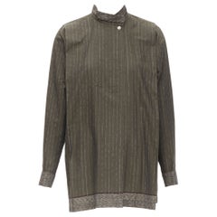 vintage ISSEY MIYAKE 1980s green striped cotton Samurai pleat shirt Sz. 9 M