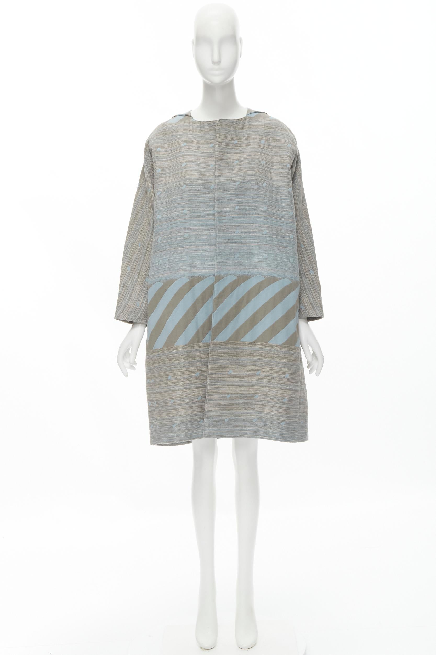 vintage ISSEY MIYAKE 1980's grey sky blue geometric stripe jacquard cocoon coat  For Sale 4