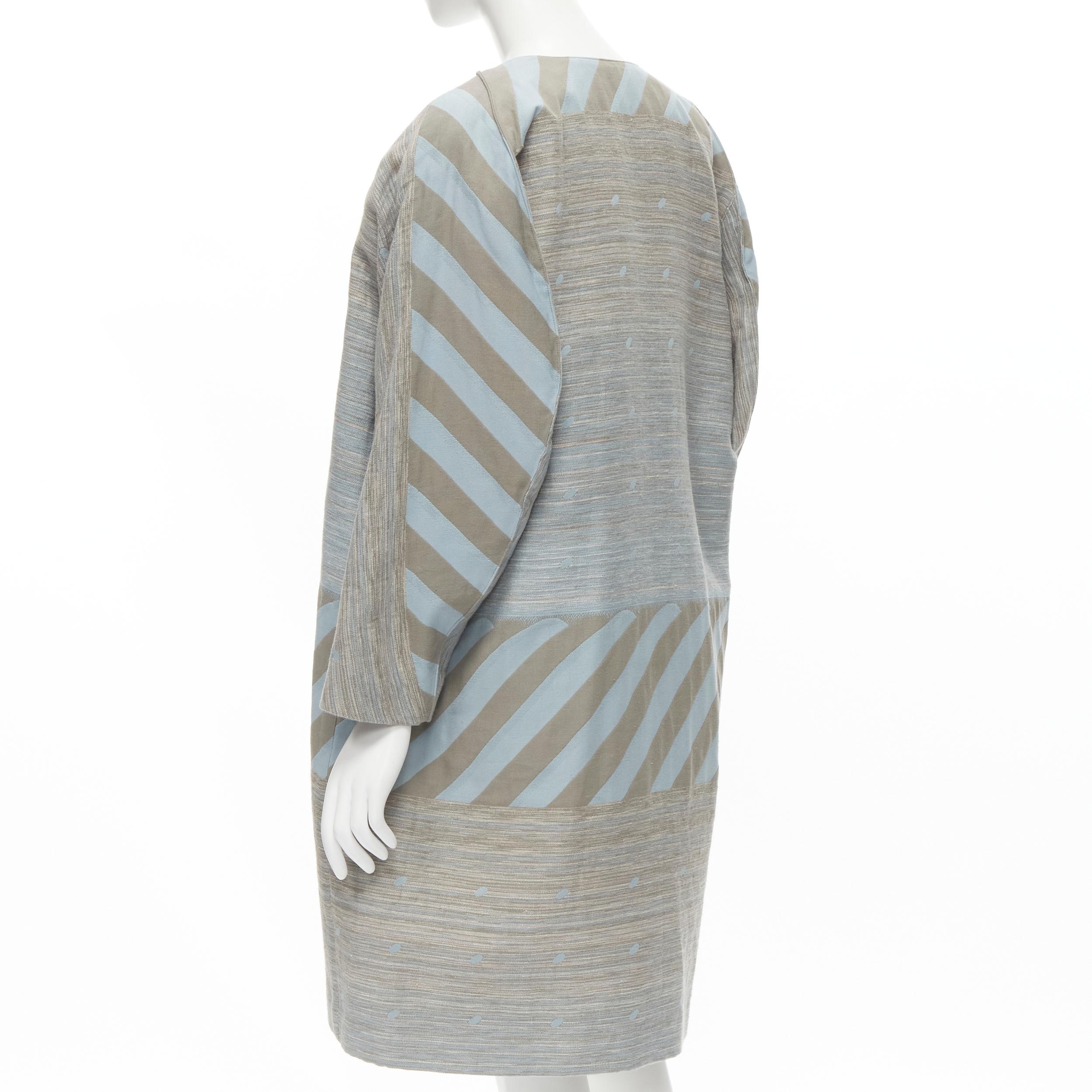 Women's vintage ISSEY MIYAKE 1980's grey sky blue geometric stripe jacquard cocoon coat  For Sale