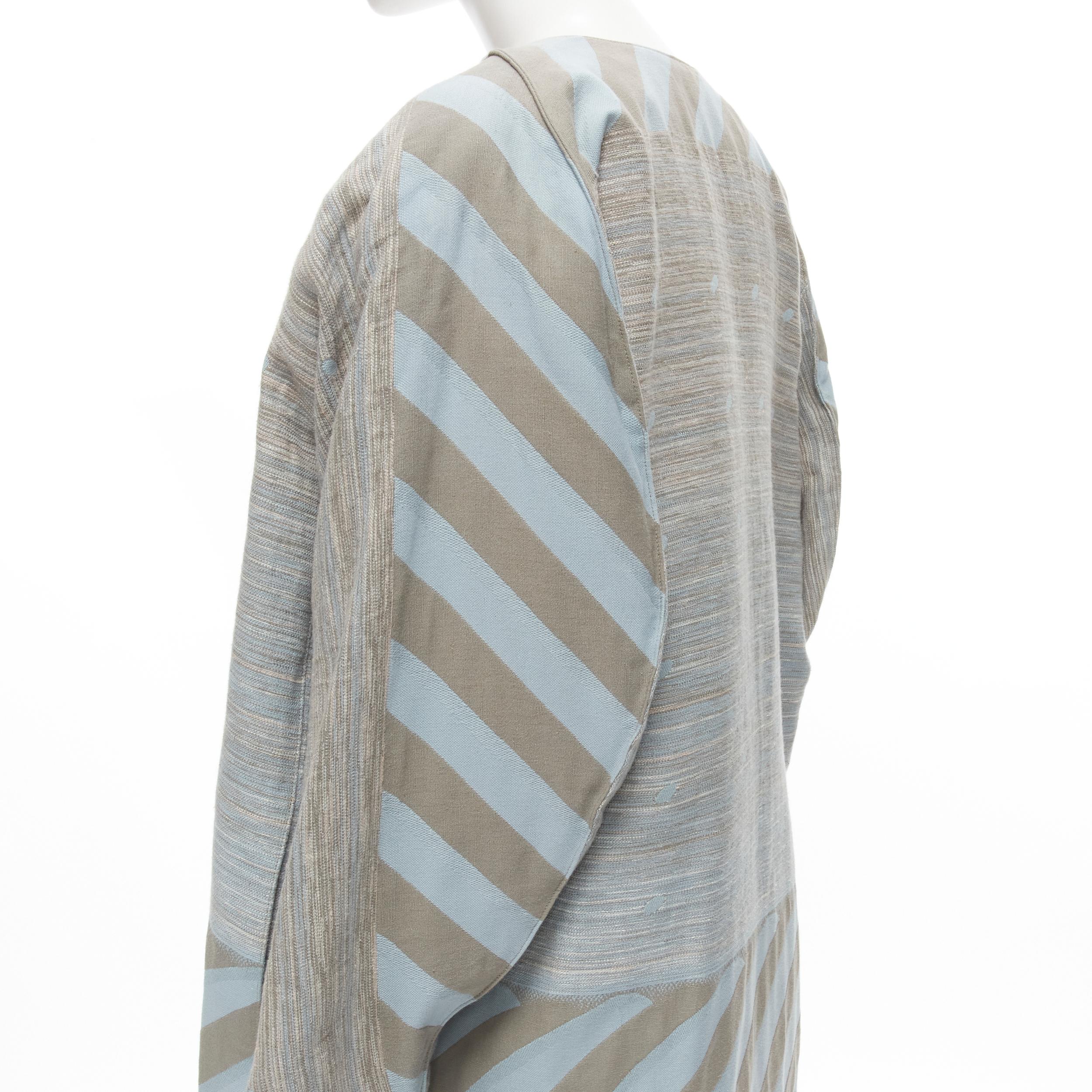 vintage ISSEY MIYAKE 1980's grey sky blue geometric stripe jacquard cocoon coat  For Sale 2