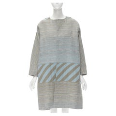 vintage ISSEY MIYAKE 1980's grey sky blue geometric stripe jacquard cocoon coat 