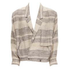 vintage ISSEY MIYAKE 1980's grey striped double breasted boxy jacket M rare