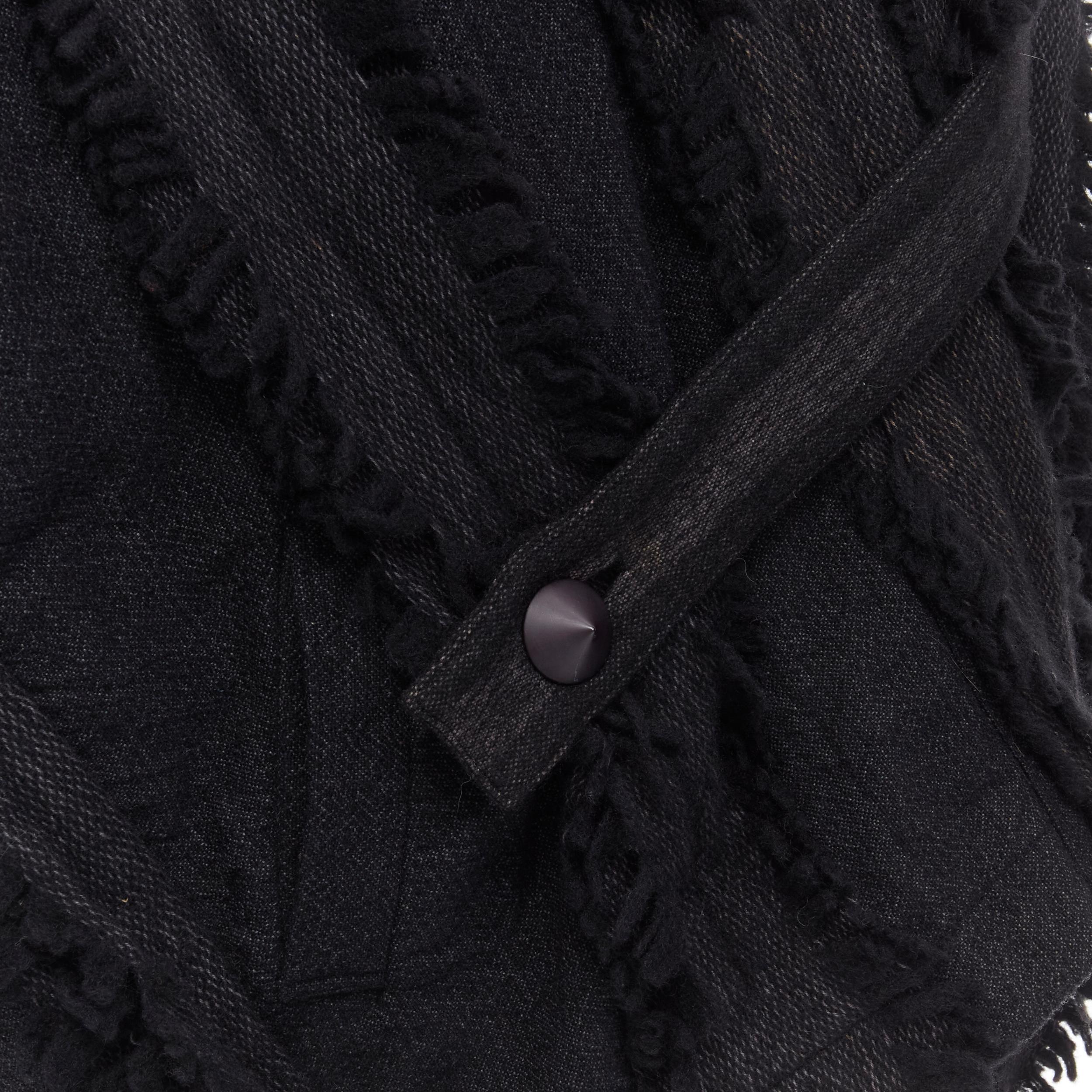 vintage ISSEY MIYAKE 1980's grey wool fringe trimmed oversized cocoon coat M 3