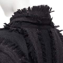 vintage ISSEY MIYAKE 1980's grey wool fringe trimmed oversized cocoon coat M