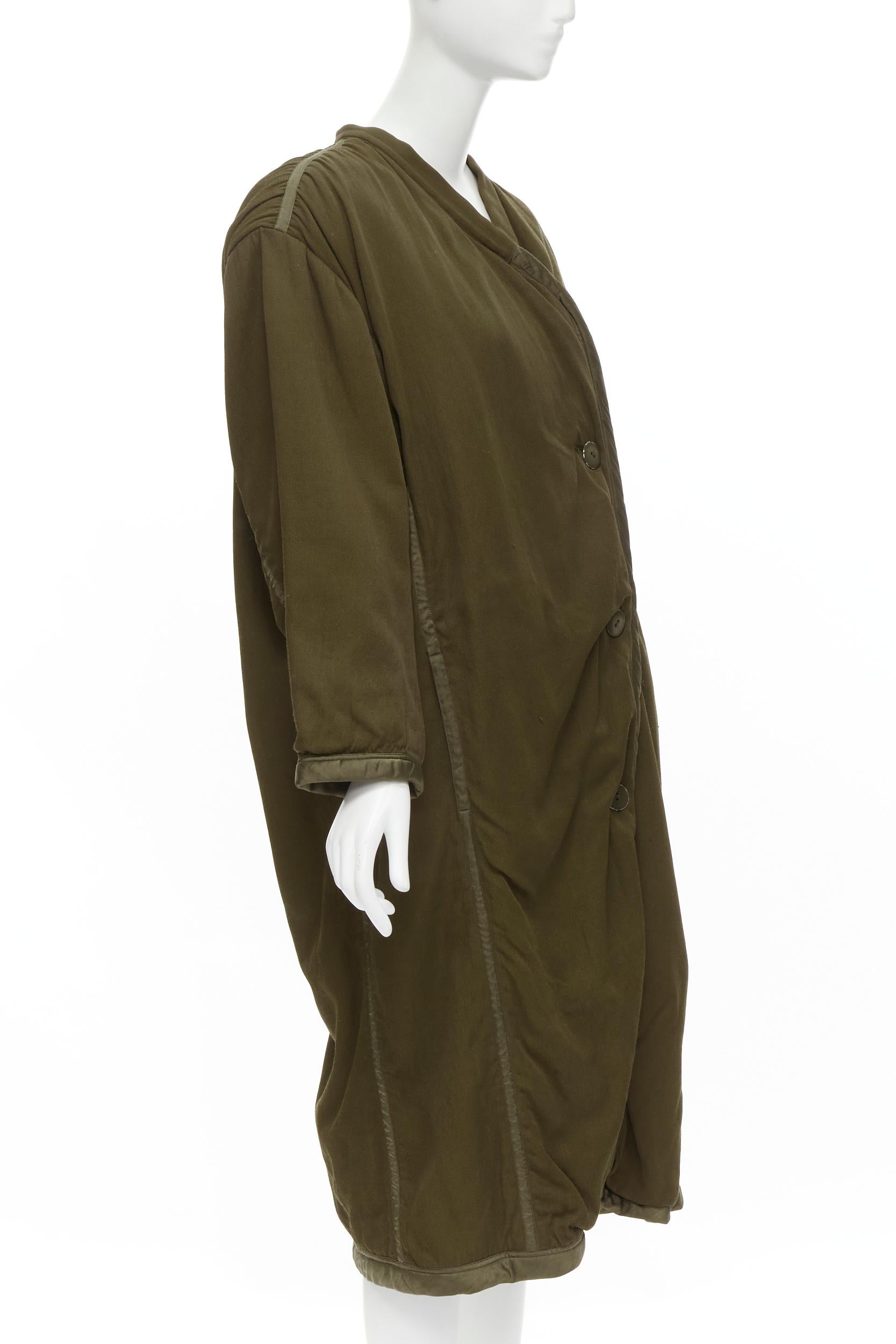 Beige vintage ISSEY MIYAKE 1980's khaki green padded shoulder boxy oversized coat M For Sale