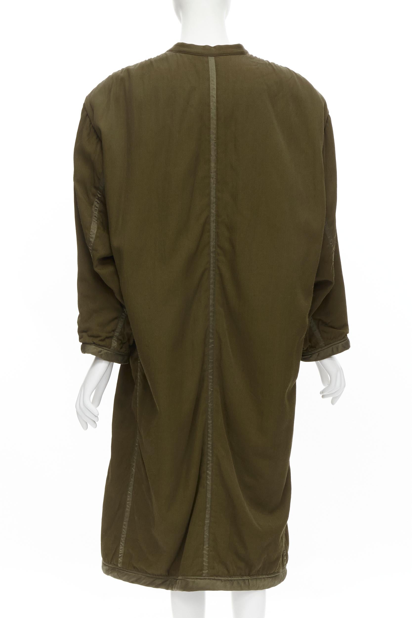 Women's vintage ISSEY MIYAKE 1980's khaki green padded shoulder boxy oversized coat M For Sale