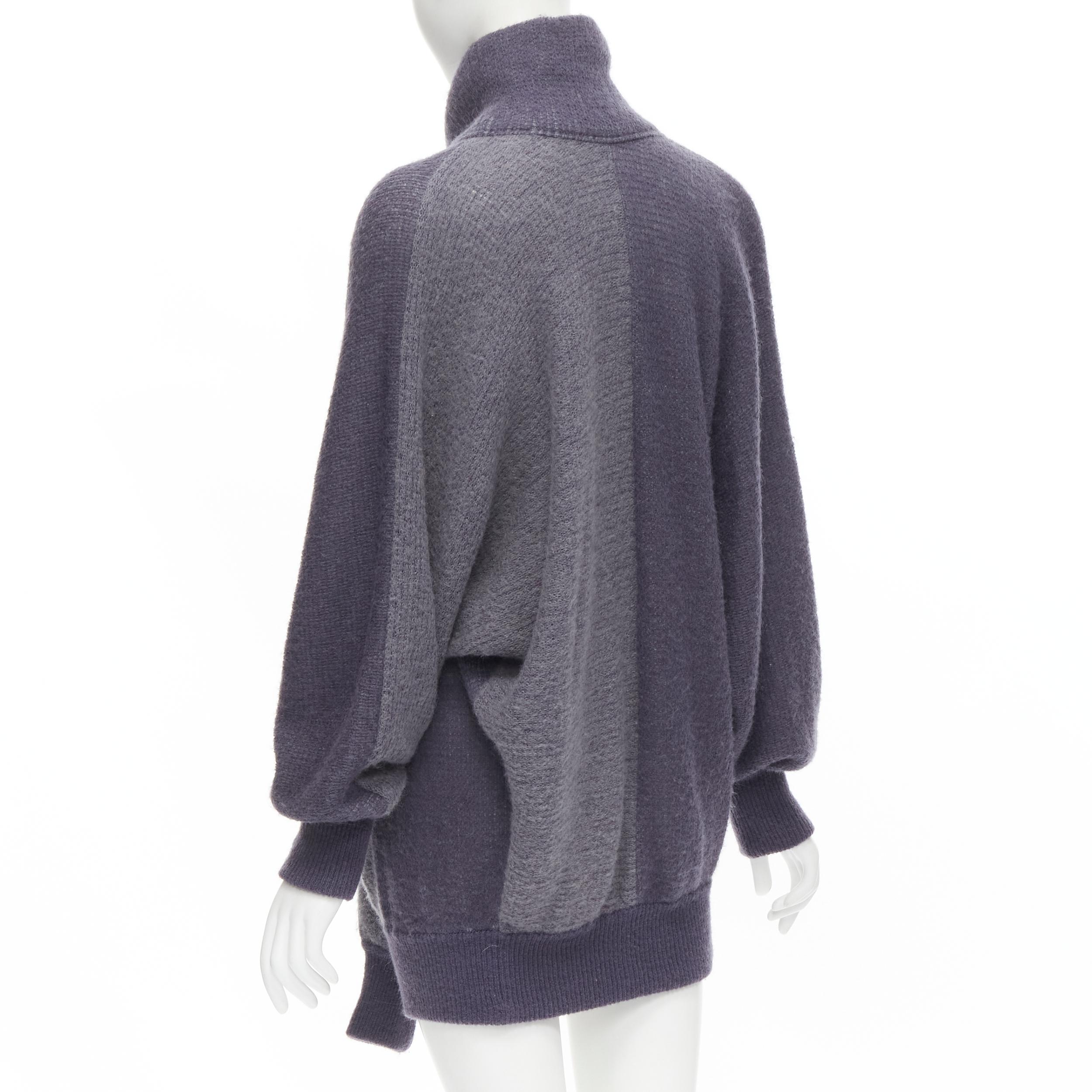 Women's vintage ISSEY MIYAKE 1980s purple striped 3 sleeve draped turtleneck sweater dre For Sale