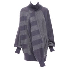 vintage ISSEY MIYAKE 1980s purple striped 3 sleeve draped turtleneck sweater dre