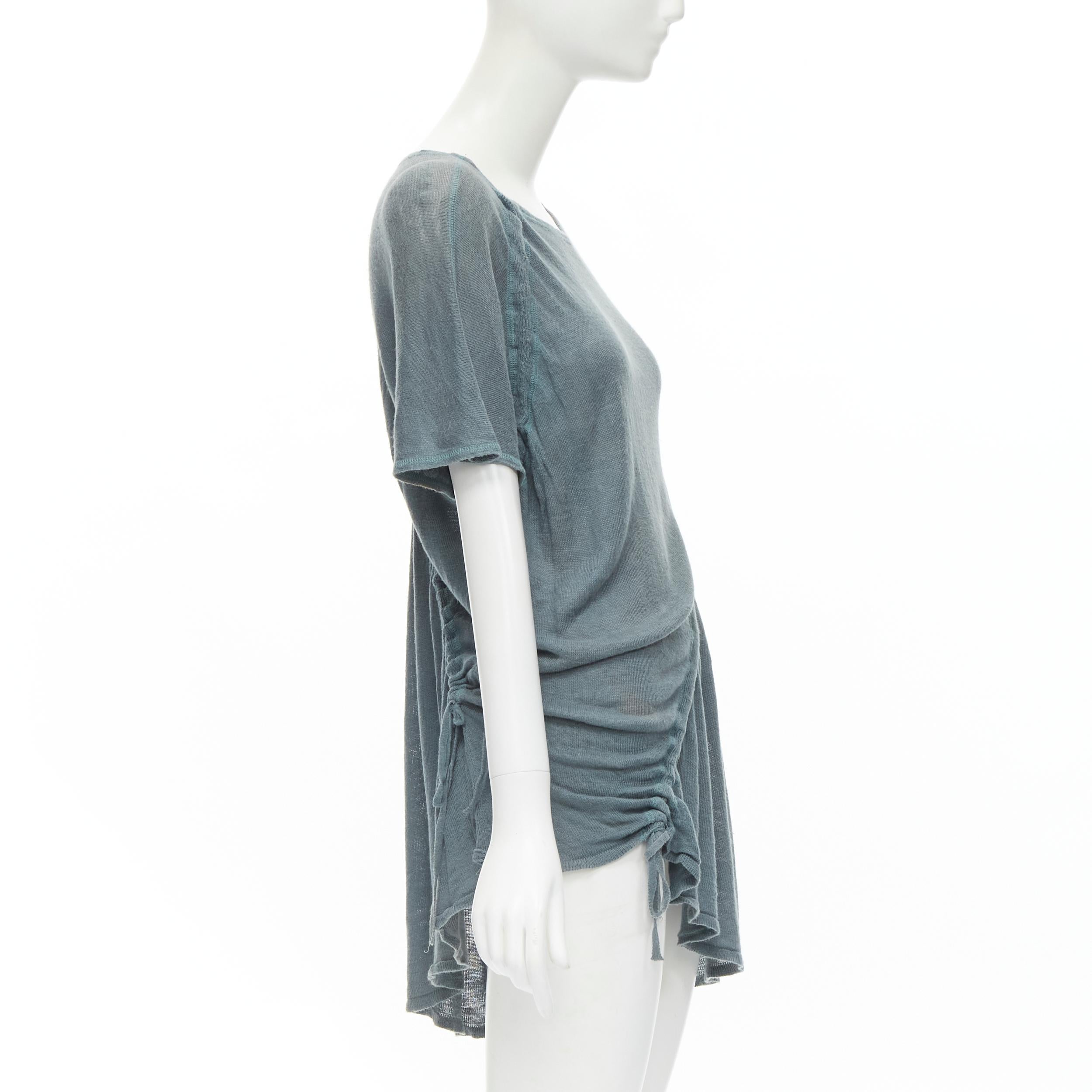 vintage ISSEY MIYAKE 1980s teal blue diagonal drawstring bias cut sweater M In Fair Condition For Sale In Hong Kong, NT