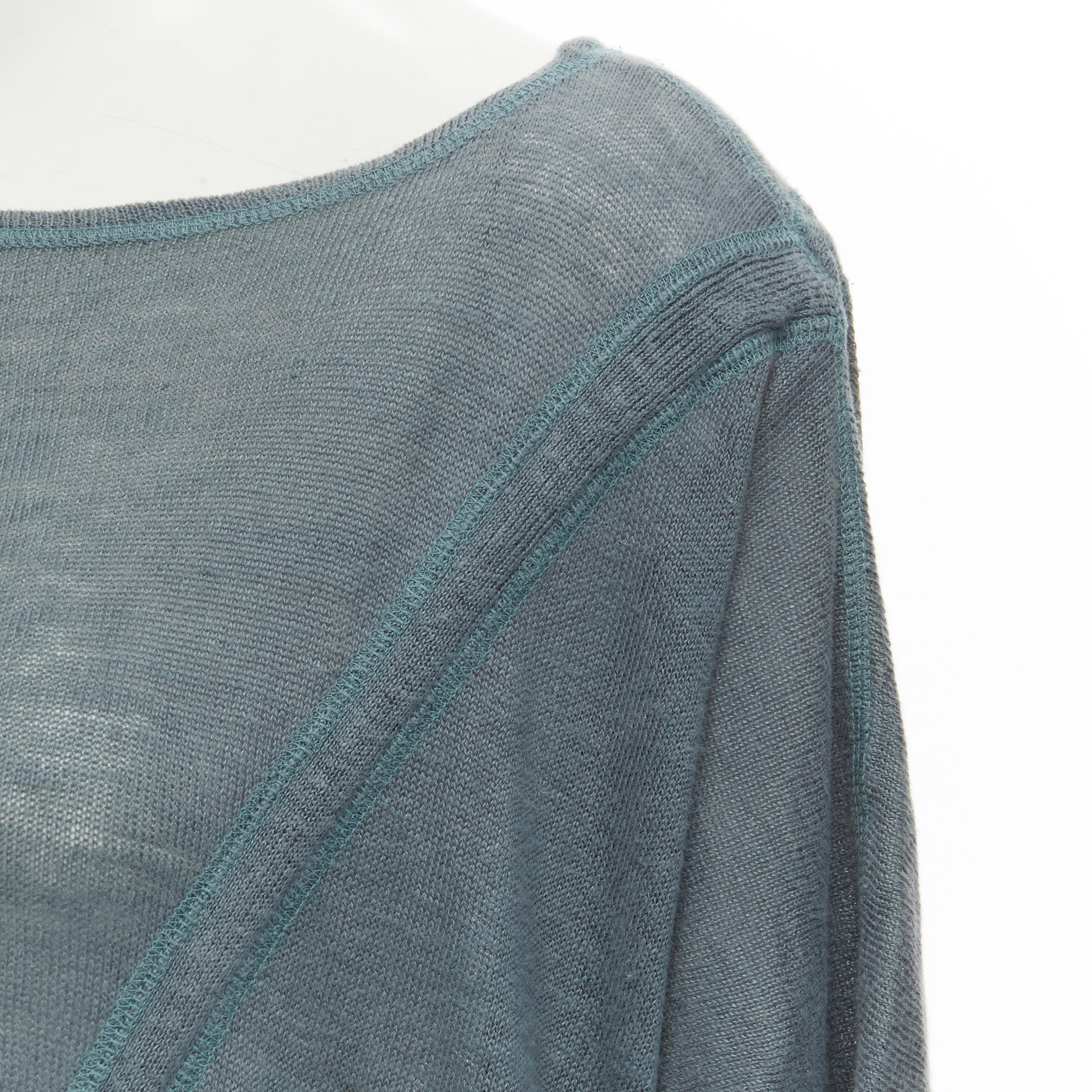 vintage ISSEY MIYAKE 1980s teal blue diagonal drawstring bias cut sweater M For Sale 2