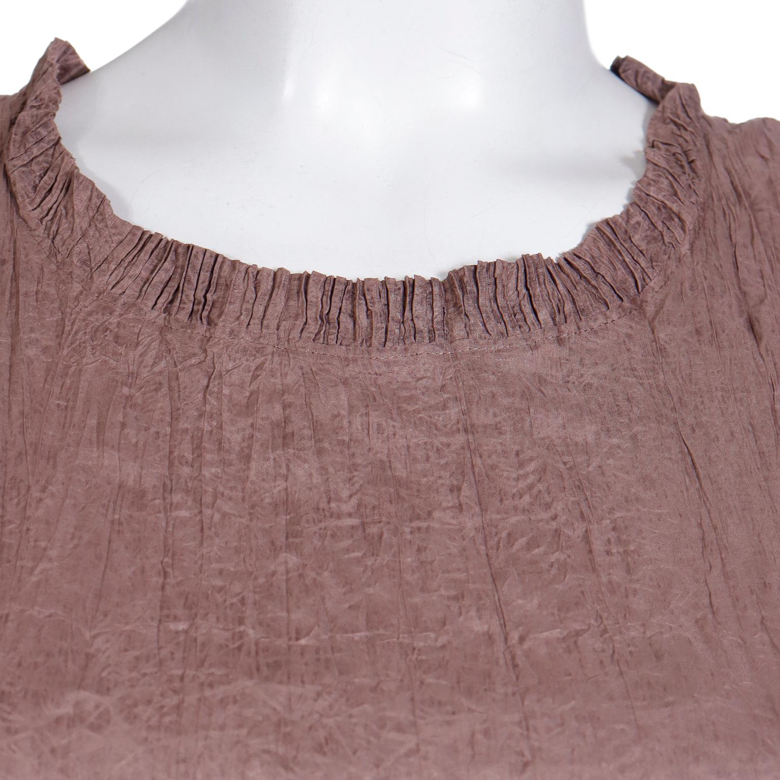 Vintage Issey Miyake Brown Crinkled Pleated Sleeveless Dress For Sale 6