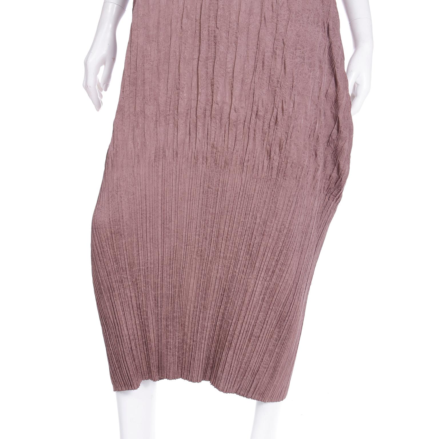 Vintage Issey Miyake Brown Crinkled Pleated Sleeveless Dress For Sale 7