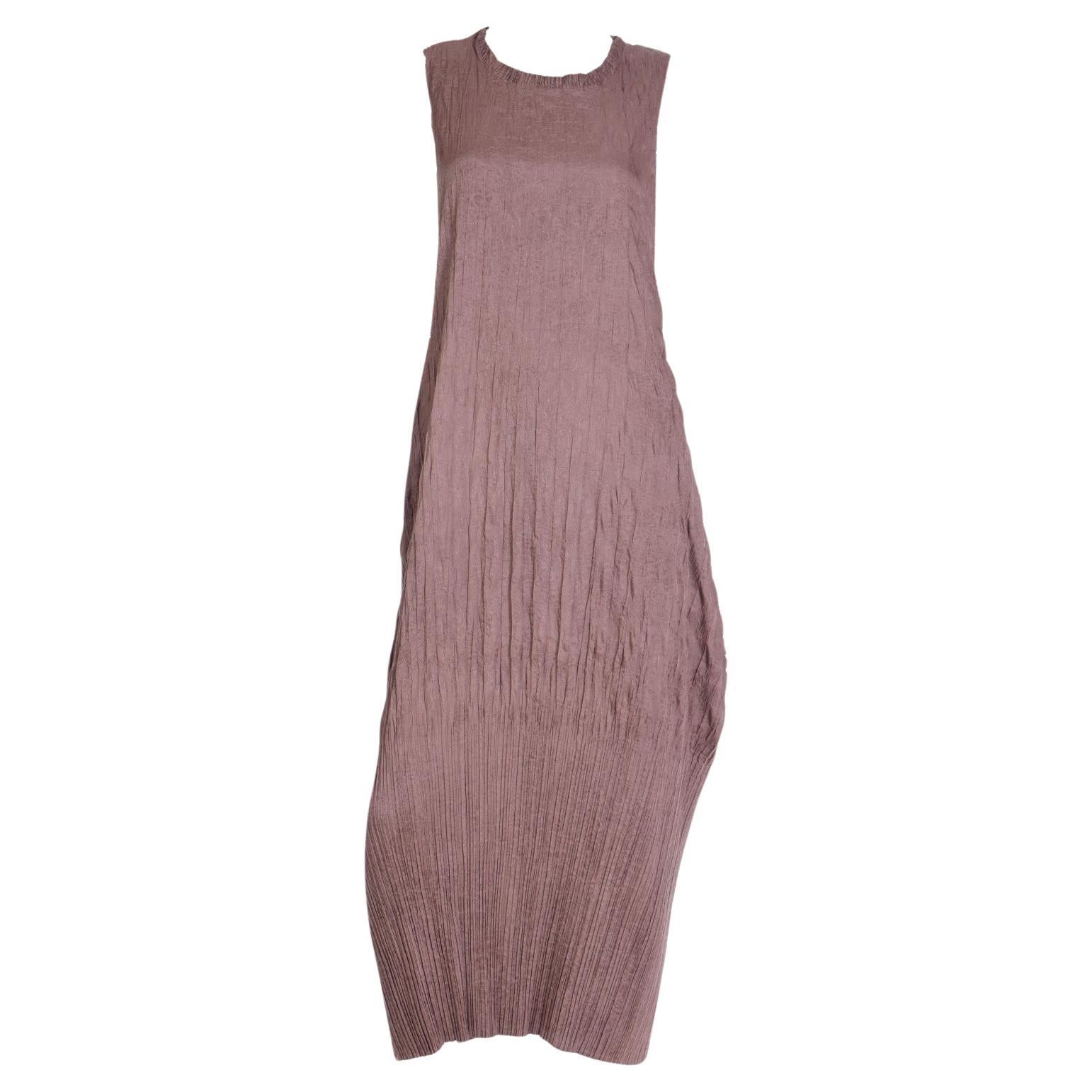 Vintage Issey Miyake Brown Crinkled Pleated Sleeveless Dress For Sale