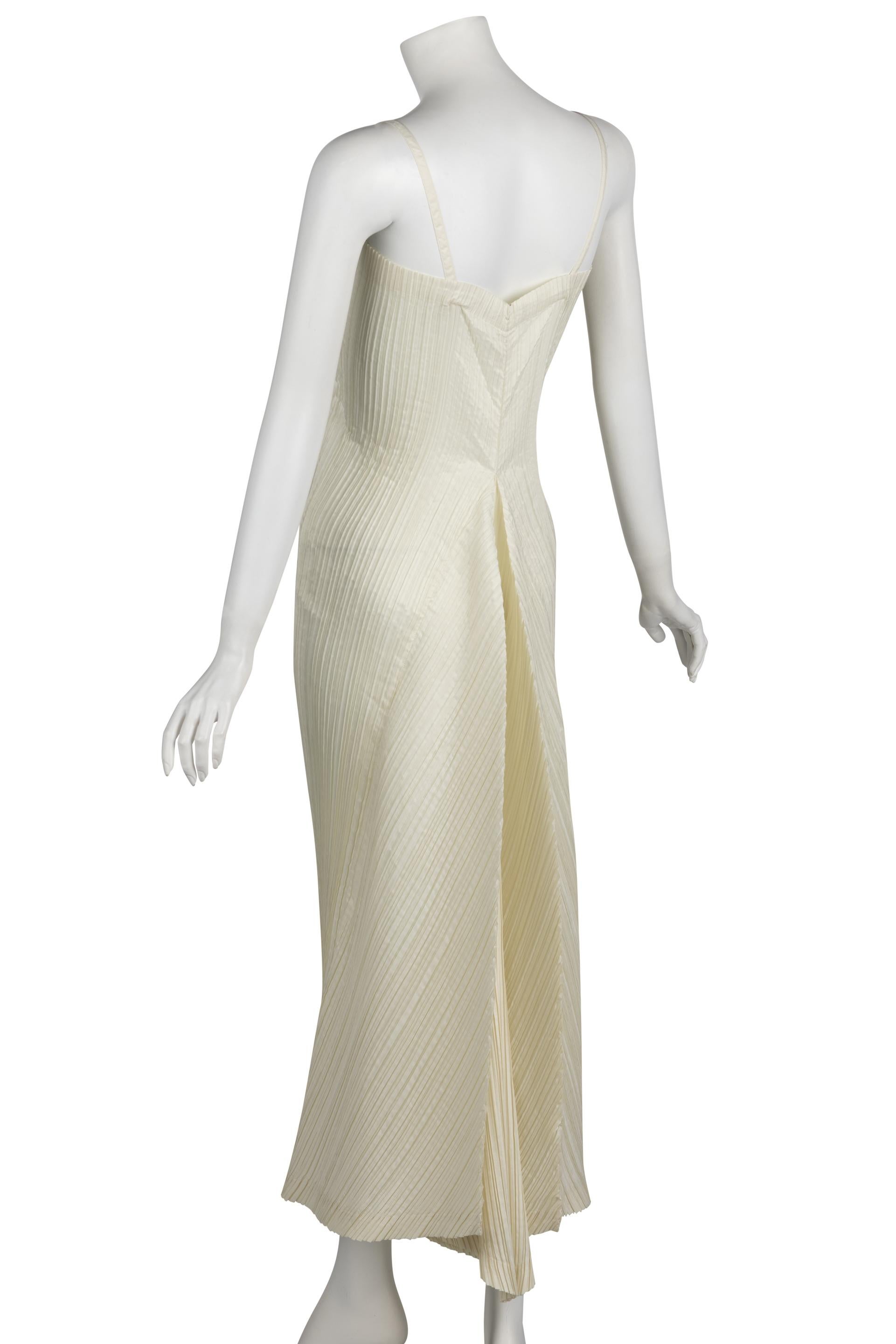 Beige  Vintage Issey Miyake Ivory Sleeveless Sculptural Dress Museum Held, 1980s 