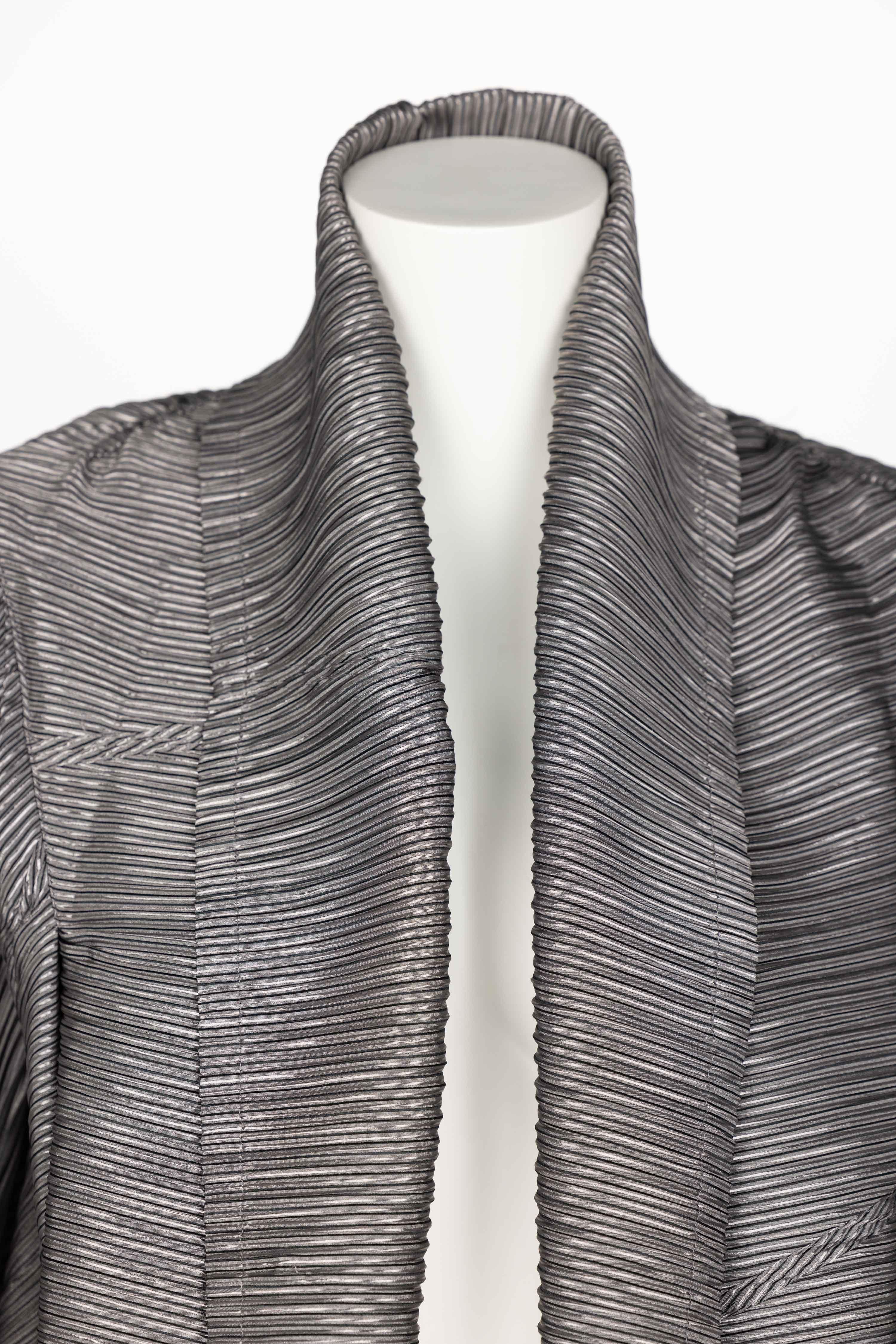 Vintage Issey Miyake Metallic Kimono Jacket Origami Pleats Skirt Set For Sale 2