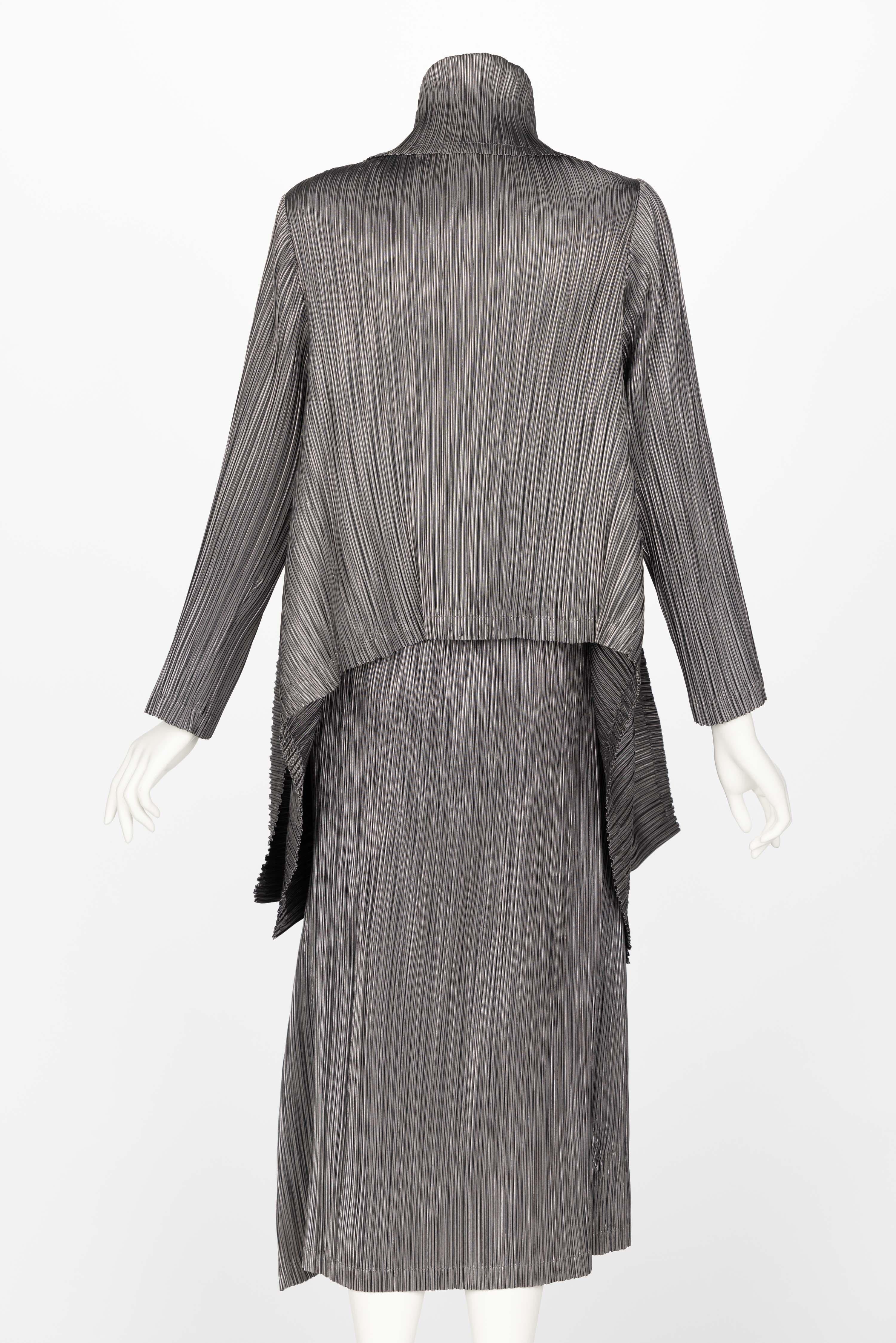 Vintage Issey Miyake Metallic Kimono Jacket Origami Pleats Skirt Set For Sale 3