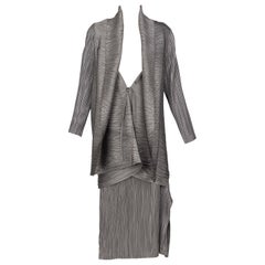 Vintage Issey Miyake Metallic Kimono Jacket Origami Pleats Skirt Set