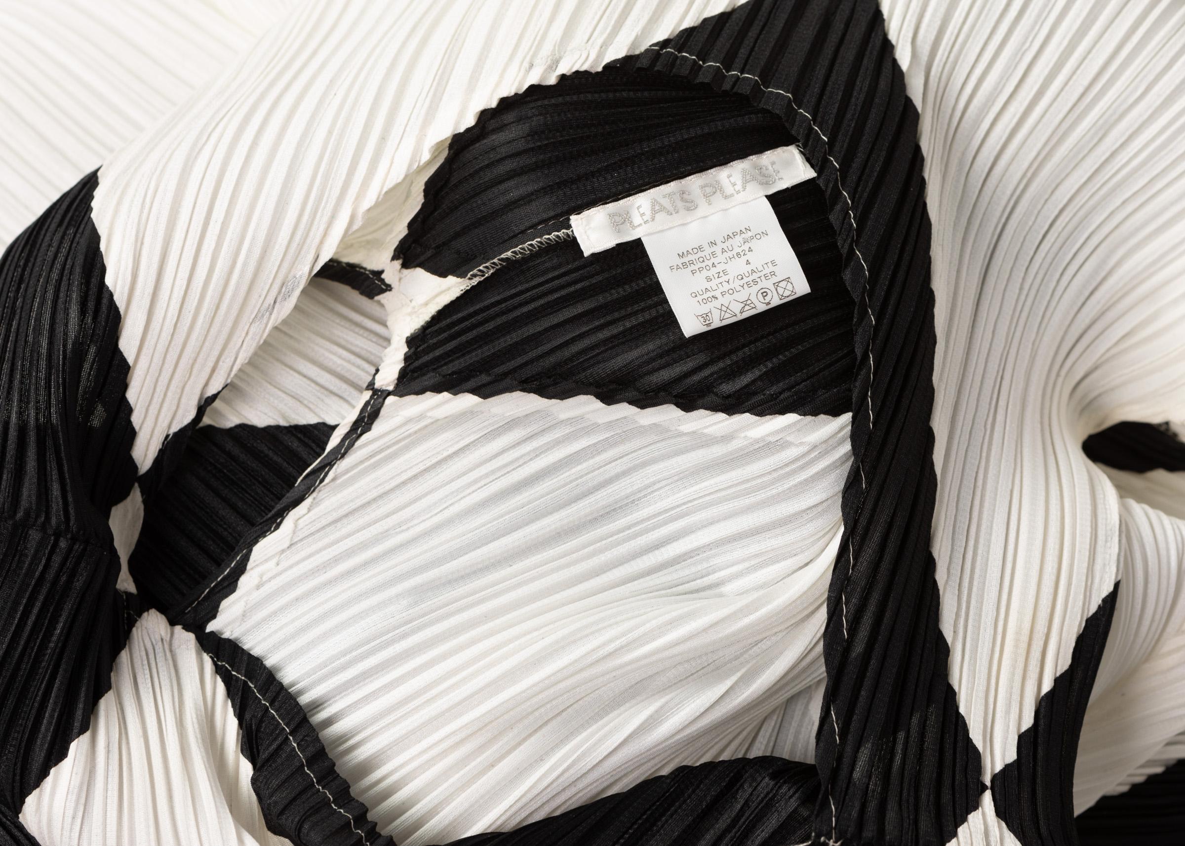 Vintage Issey Miyake Pleats Please Black and Ivory Harlequin Sculptural Dress 1