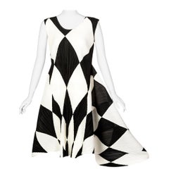 Vintage Issey Miyake Pleats Please Black and Ivory Harlequin Sculptural Dress