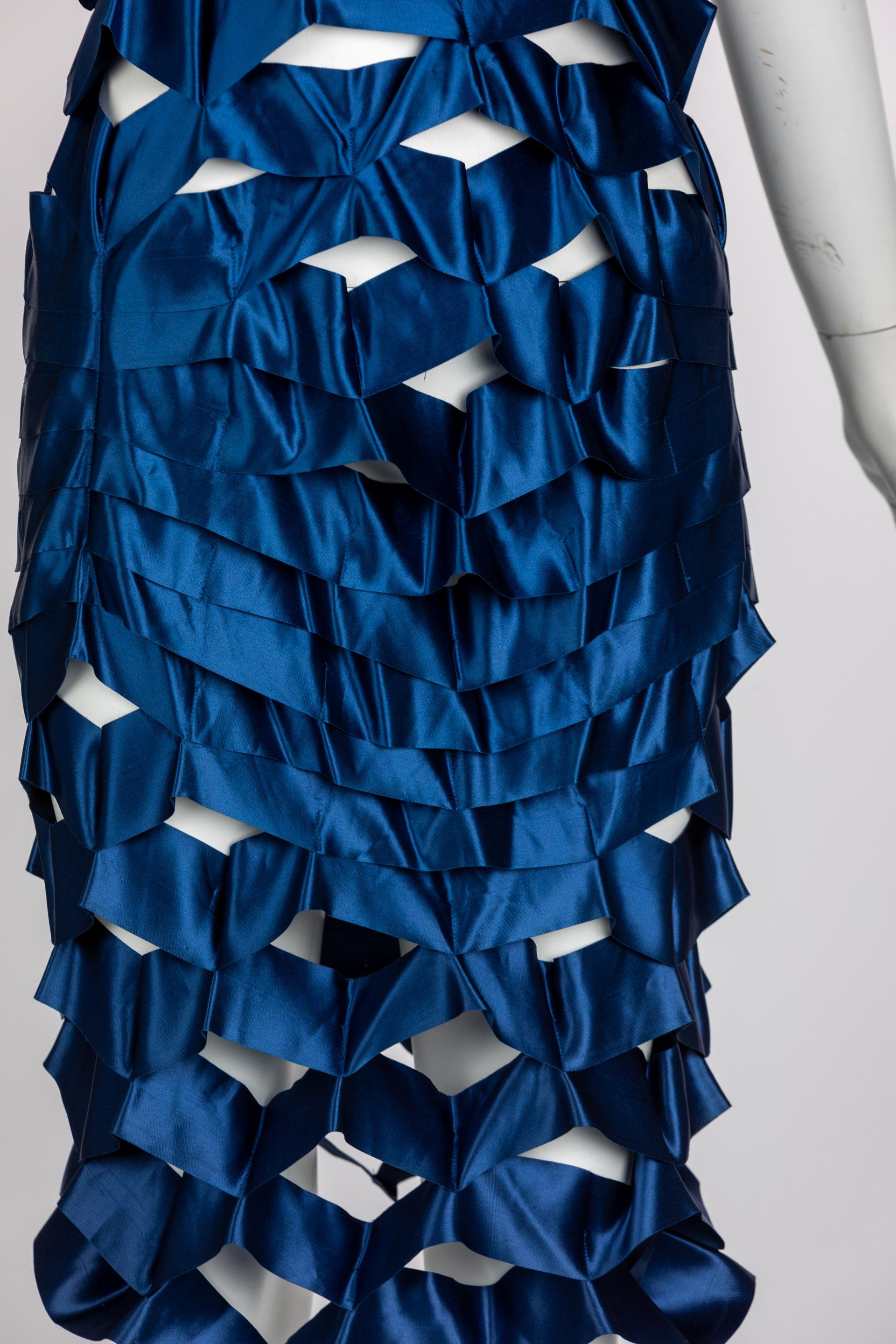 Women's  Vintage Issey Miyake Sapphire Blue Satin Ribbon Cage Dress, 1990s