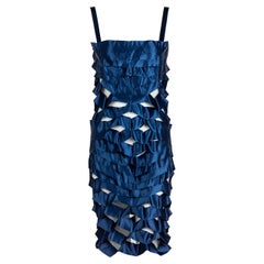 Vintage Issey Miyake Saphirblaues Satinband Käfigkleid, 1990er Jahre