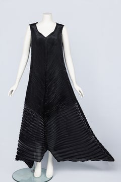 Vintage Issey Miyake Sculptural Black Pleats Maxi Dress Gown