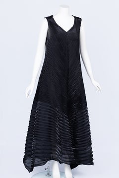 Vintage Issey Miyake Pliegues Esculturales Negro Maxi Vestido Bata