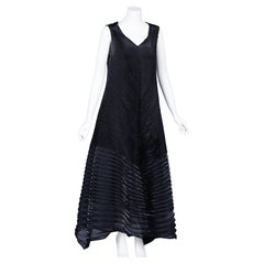 Vintage Issey Miyake Sculptural Black Pleats Maxi Dress Gown
