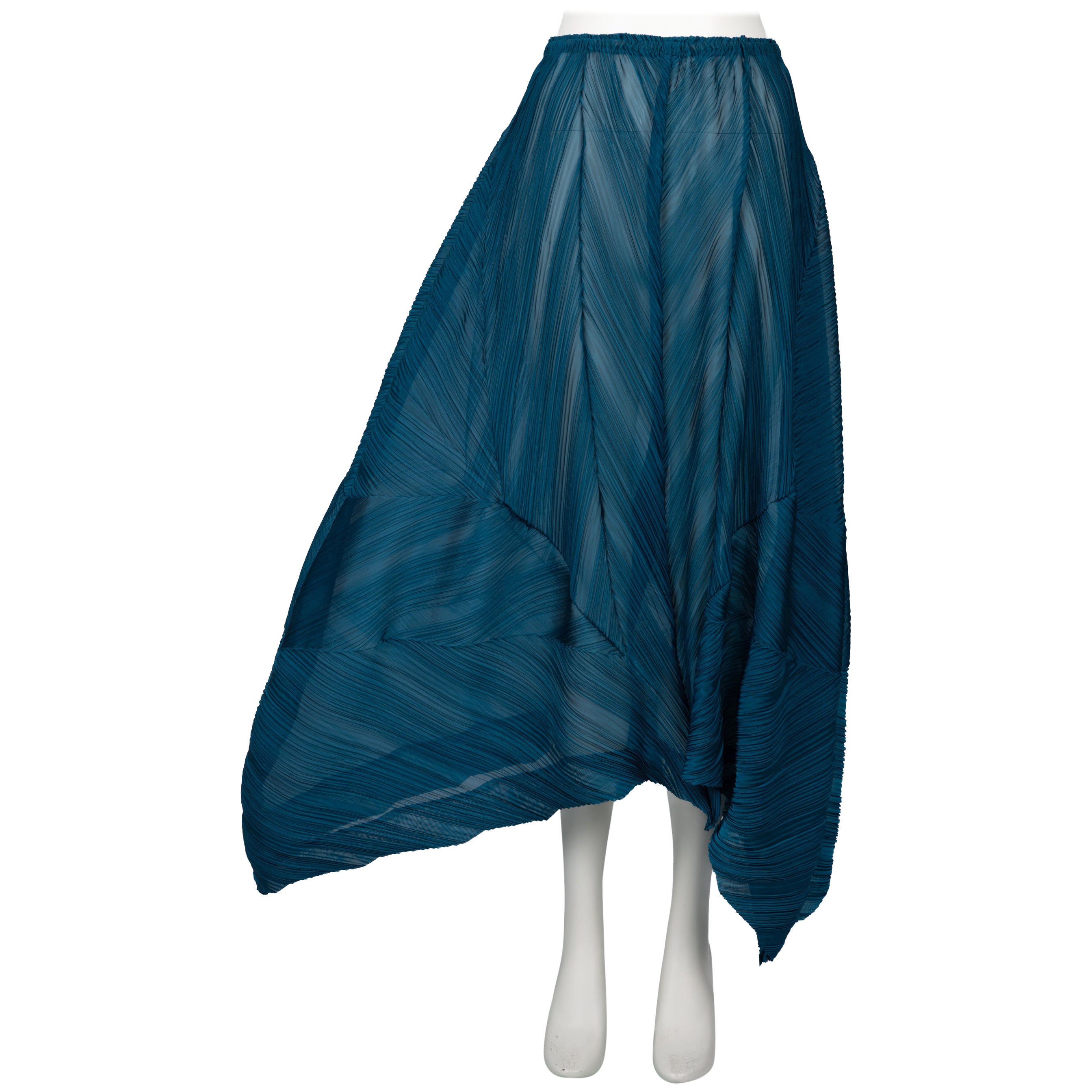 Vintage Issey Miyake Sheer Transformable Skirt / Cape / Poncho Peacock Blue