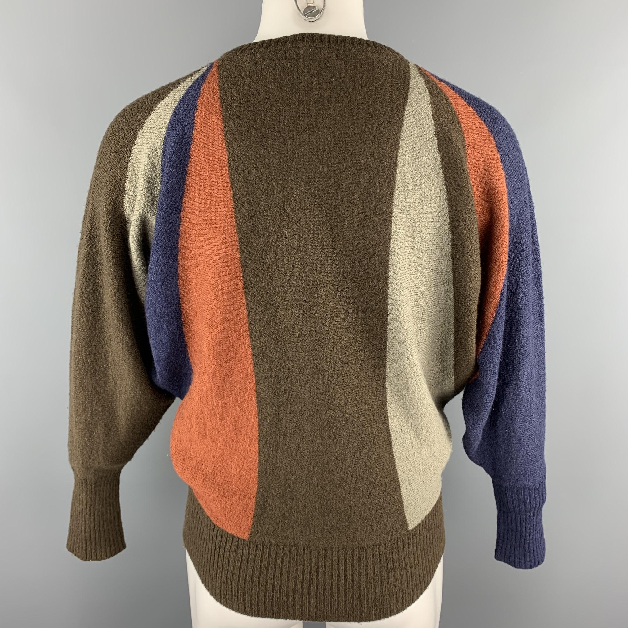 Vintage ISSEY MIYAKE Size S Multi-Color Color Block Wool Blend Crew-Neck Sweater In Good Condition In San Francisco, CA