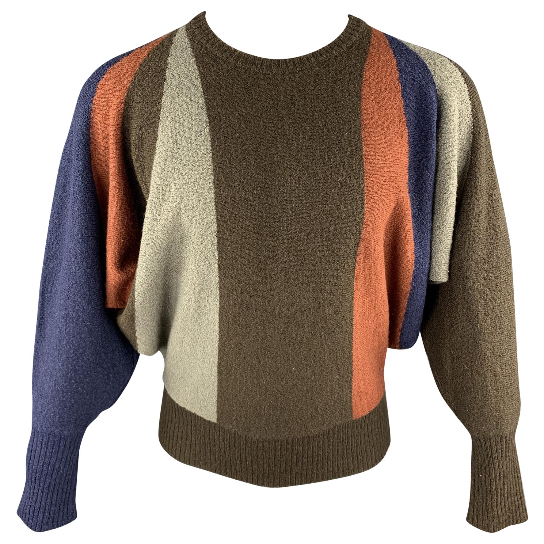 Vintage ISSEY MIYAKE Size S Multi-Color Color Block Wool Blend Crew-Neck Sweater