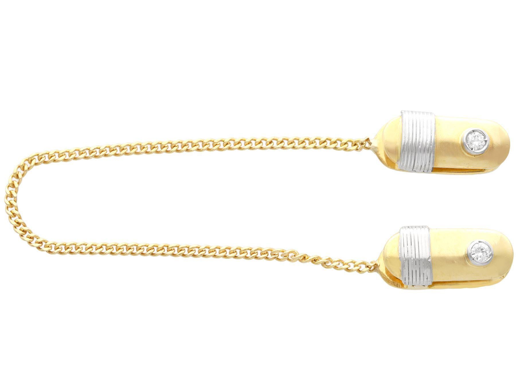An exceptional, fine and impressive vintage Italian 0.12 carat diamond and 18 karat yellow gold tie clip; part of our diverse vintage jewellery and estate jewelry collections.

This exceptional, fine and impressive tie pin has been crafted in 18k