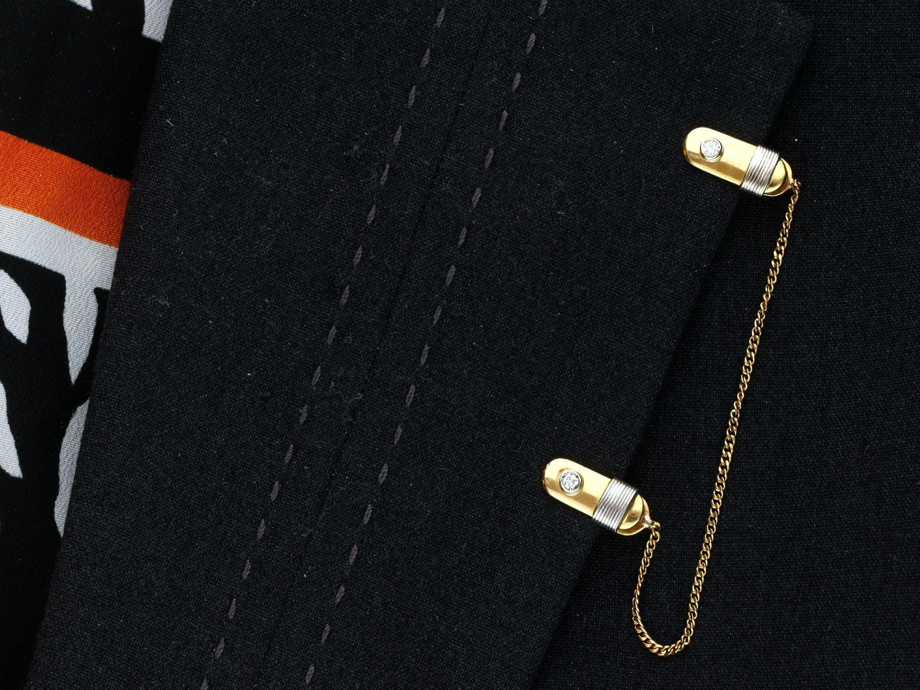 Men's Vintage Italian 0.12 Carat Diamond and 18k Yellow Gold Tie Clip For Sale