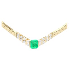 Retro Italian 0.95ct Emerald and 0.45 ct Diamond, 14ct Yellow Gold Collarette 