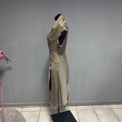 Vintage Italian 100% Silk Satin Striped Wrap Dress - Asymmetric High