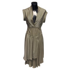 Vintage Italian 100% Silk Satin Striped Wrap Dress - Asymmetric High