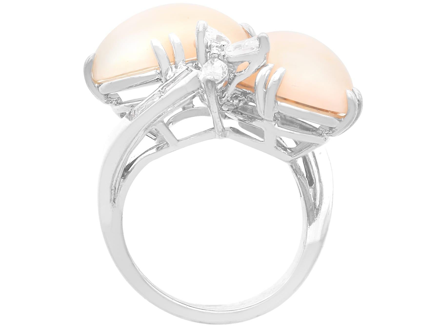 Women's or Men's Vintage Italian 10.20 Carat Pink Coral & 0.85 Carat Diamond, Platinum Dress Ring For Sale
