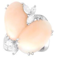 Vintage Italian 10.20 Carat Pink Coral & 0.85 Carat Diamond, Platinum Dress Ring