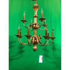 Vintage Italian 12-Light Hand Carved Wood Chandelier in Gilt Finish
