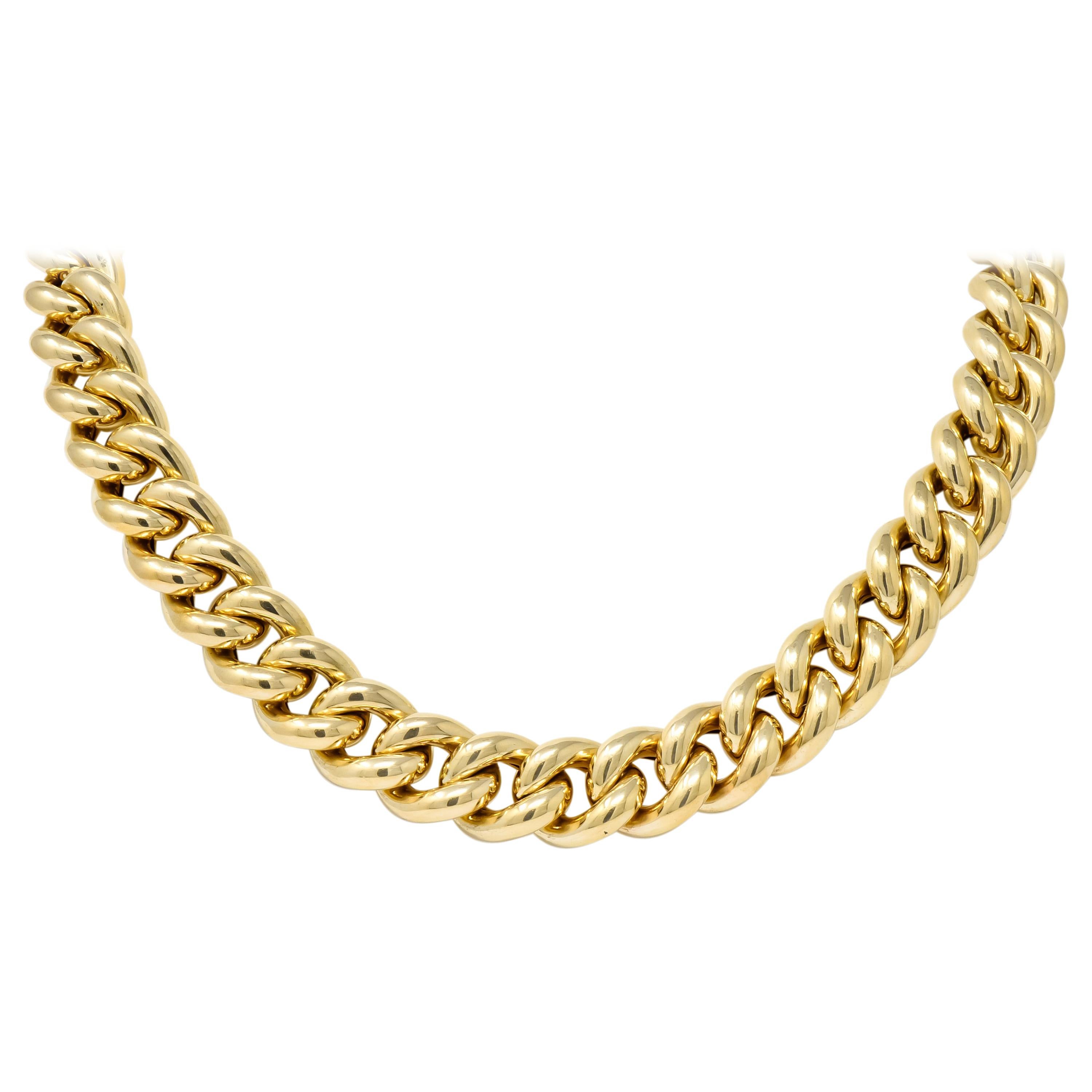 Vintage Italian 14 Karat Gold Puffed Curb Link Necklace
