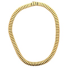 Vintage Italian 14 Karat Gold Tubogas Collar Necklace, Circa 1975