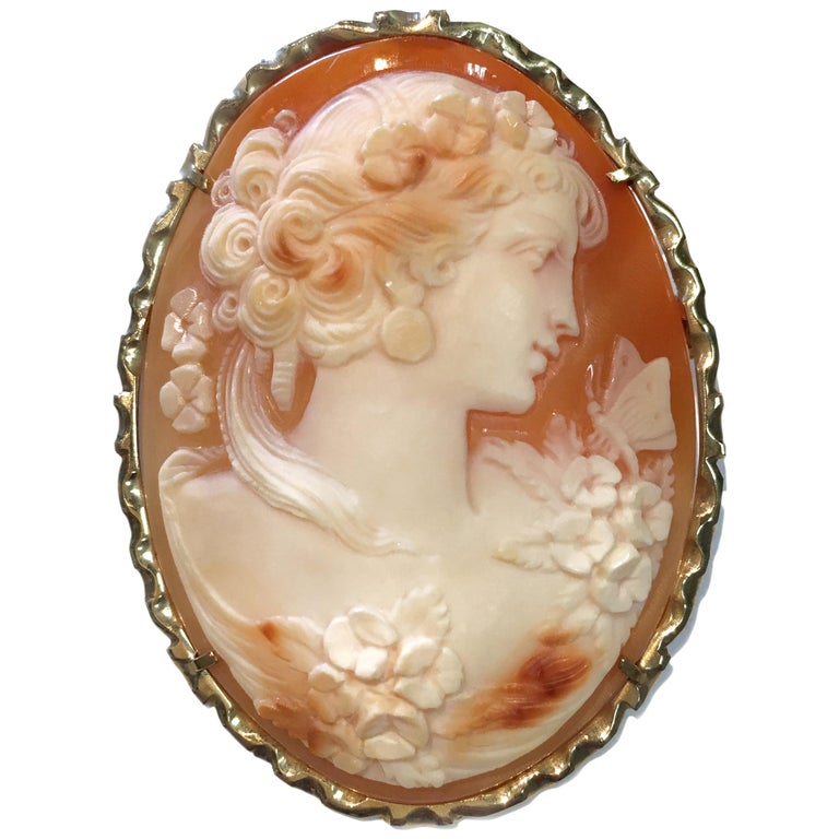 Vintage Italian 14 Karat Shell Cameo Brooch/Pendant at 1stDibs
