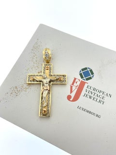 Vintage Italian 14 karat Yellow, White and Rose Gold Crucifix with Zircons
