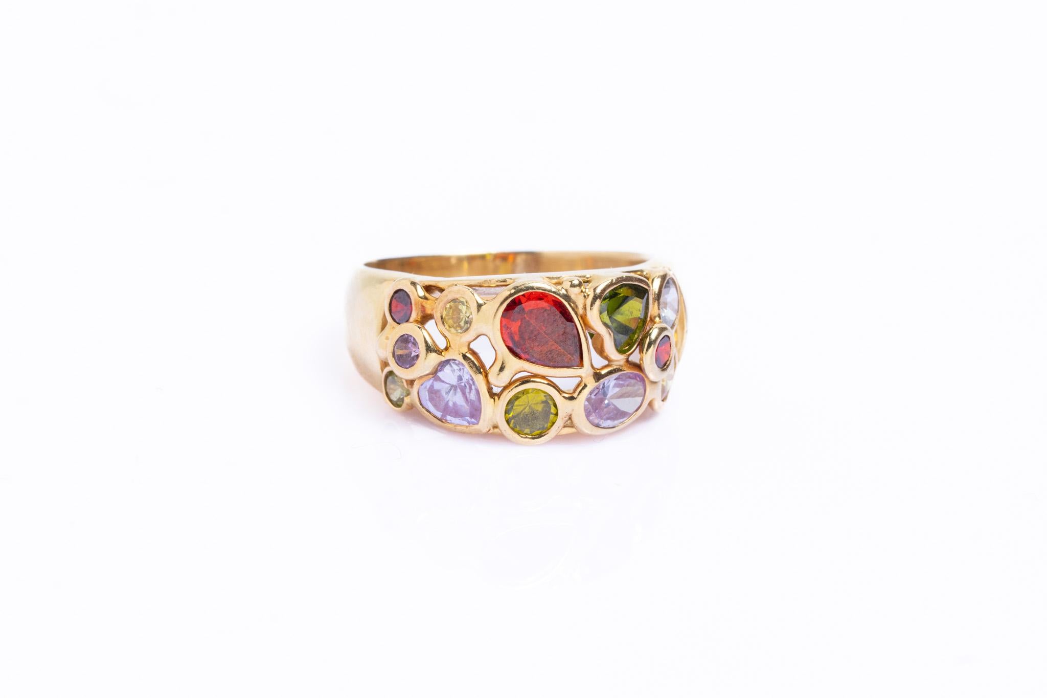 Taglio rotondo Anello Vintage By in oro 14 ct. con più pietre preziose in vendita