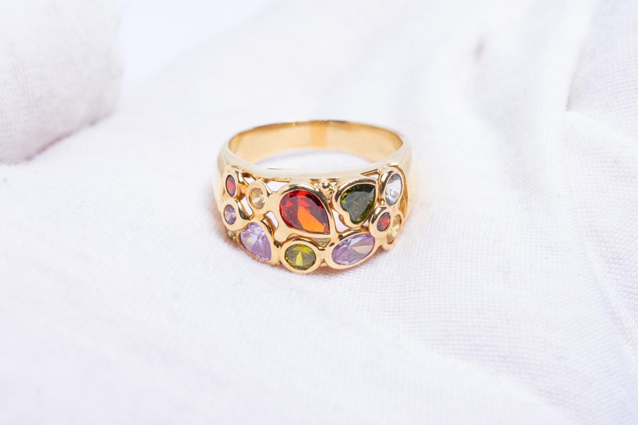 Donna Anello Vintage By in oro 14 ct. con più pietre preziose in vendita