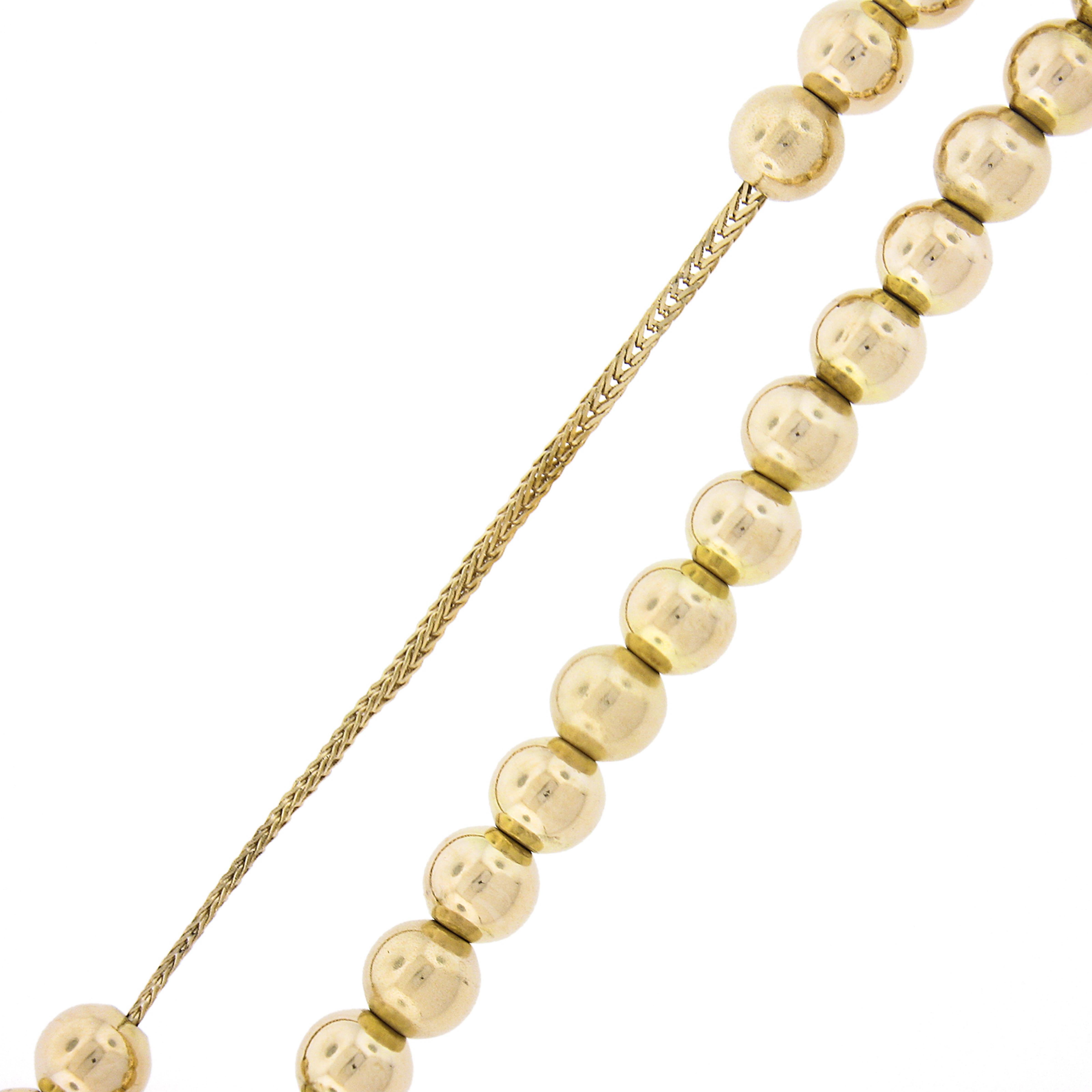 Vintage Italian 14k Gold Round Bead Ball on Wheat Link Chain Necklace In Excellent Condition For Sale In Montclair, NJ